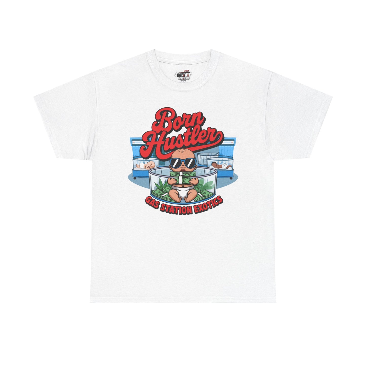 "Born Hustler" Gas Station Brand Tee